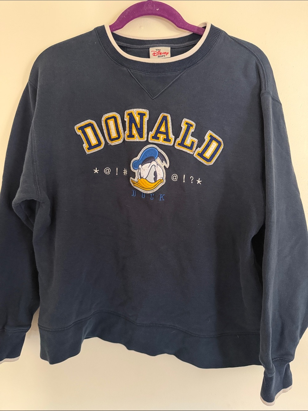 Disney Navy Donald Duck Crewneck with Yellow Appliqué - VINTAGE